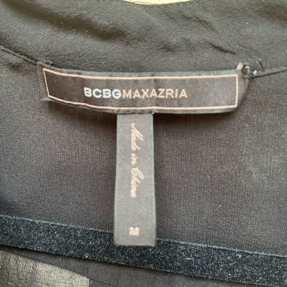 BCBGMAXAZRIA black sheer long-sleeved blouse, chest pockets, wrapped buttons, M - Picture 3 of 8